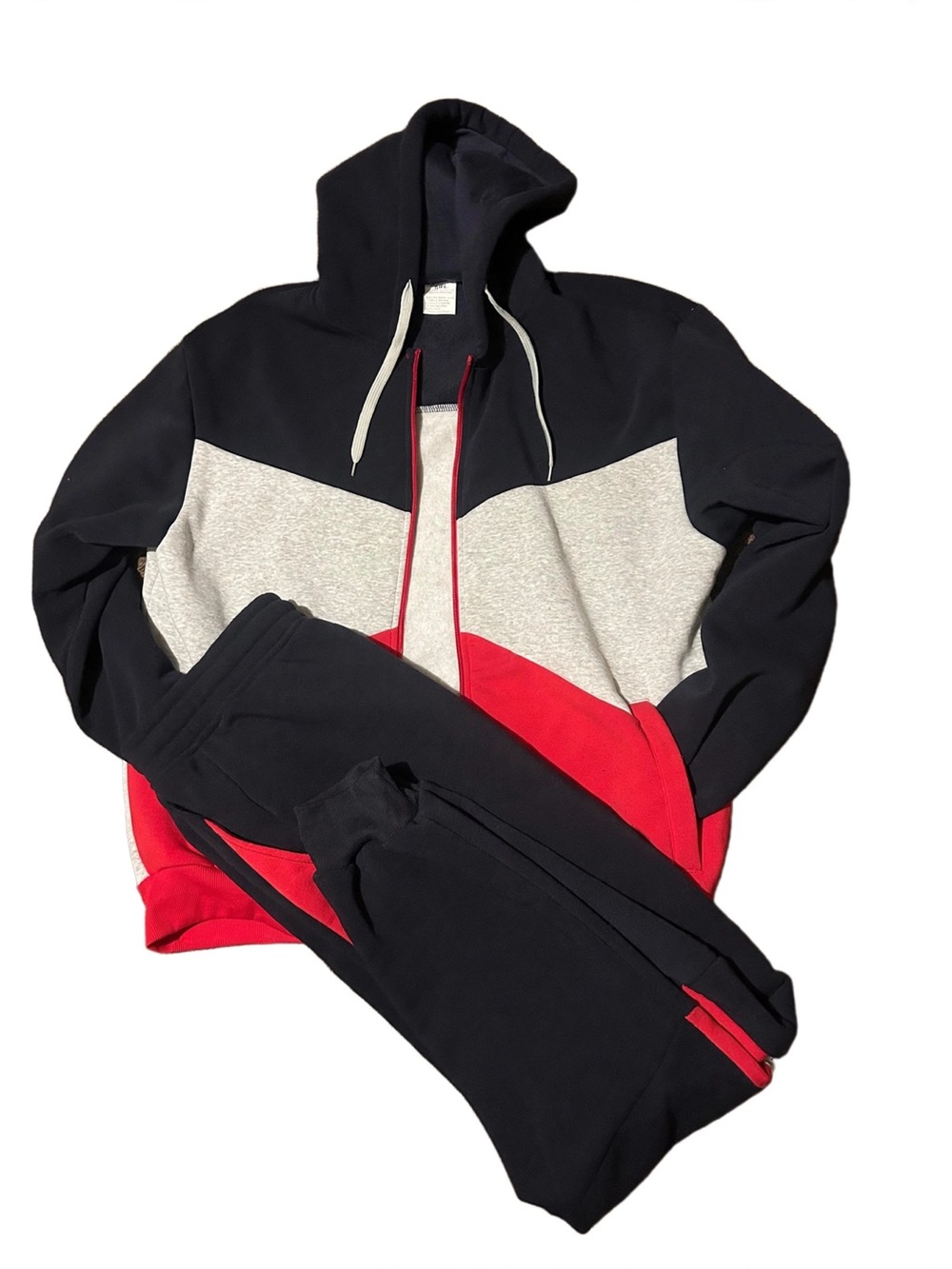 Colorblock Hoodie & Jogger Set in Dark Blue,Heather Gray & Red